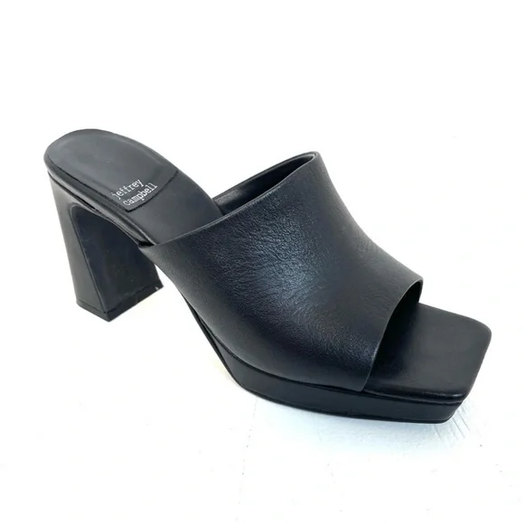 Jeffrey Campbell Caviar Platform Slide Open Toe Black Heeled Mules 9 goth punk - Picture 3 of 7